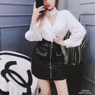Áo kiểu đắp chéo choker vải phi