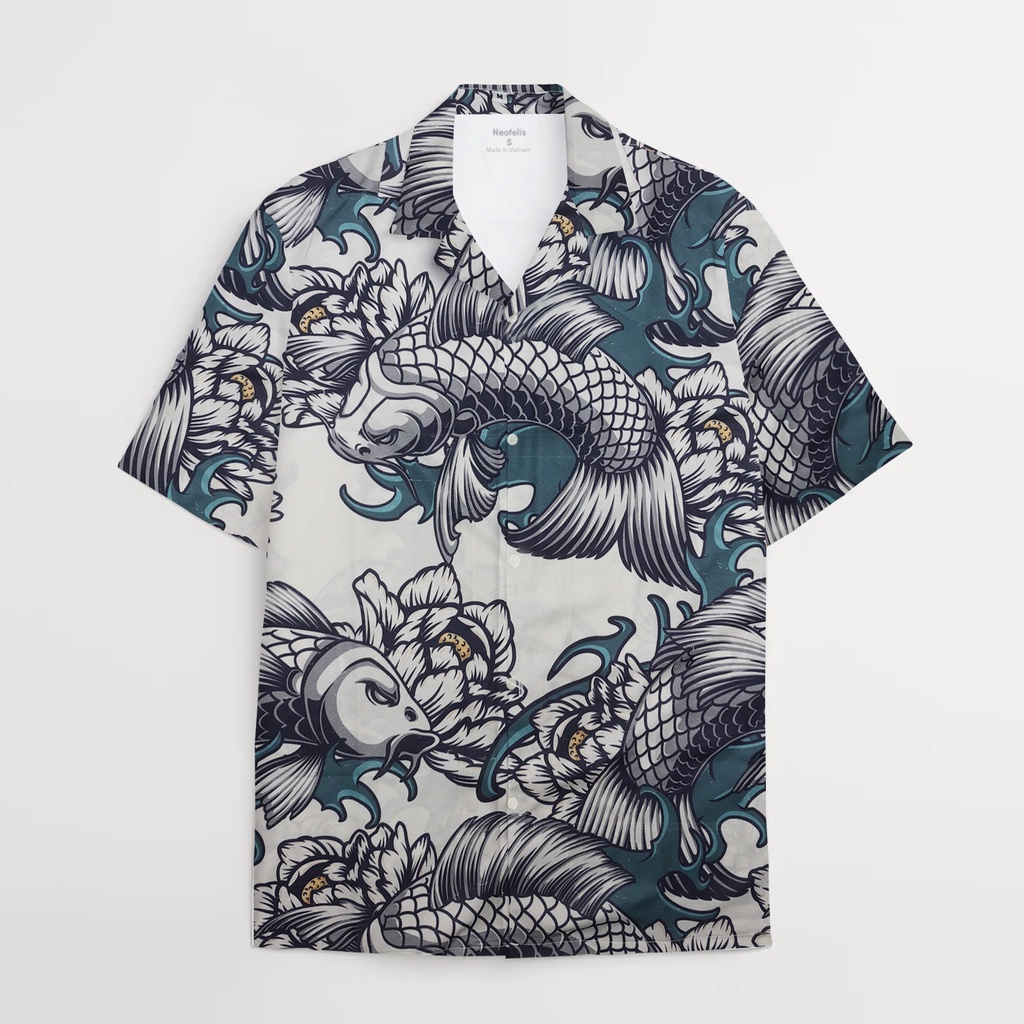 Áo sơ mi nam tay cộc hoạ tiết hình xăm cá chép - Áo sơ mi hawaiian Neofelis HW281