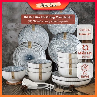 Bộ bát đĩa 32 món, bộ bát đĩa cao cấp phong cách Nhật Bản decor phụ kiện bàn ăn gia đình
