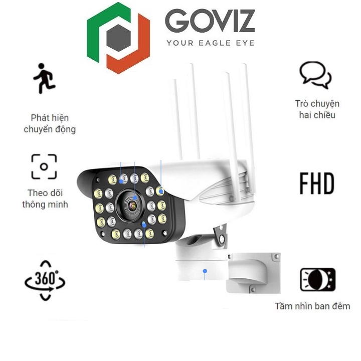 [Mã BMBAU200 giảm 200K đơn 699K] Camera wifi GOVIZ 4R20LED Xoay 360 độ 4.0Mpx FULL HD