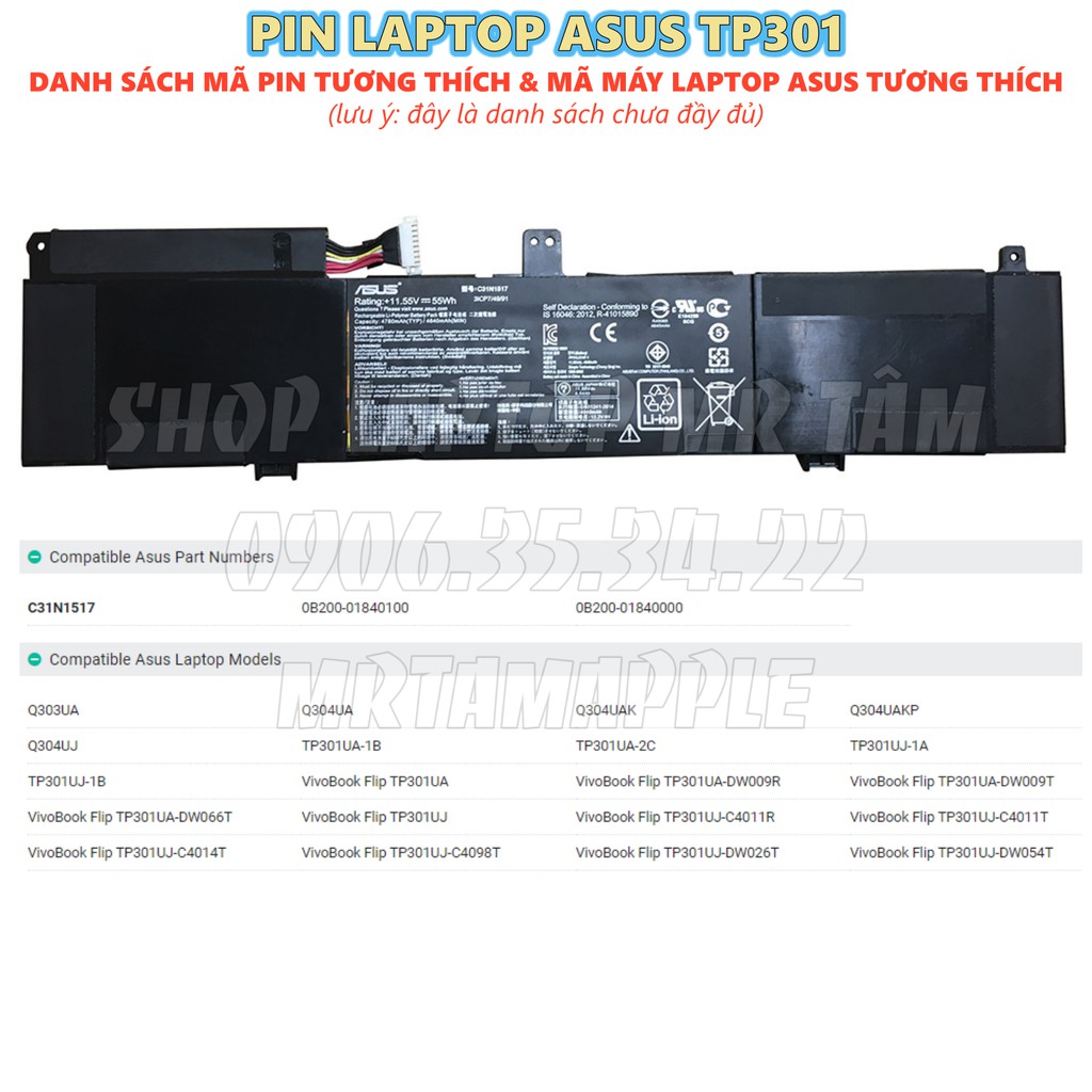 (BATTERY) PIN LAPTOP ASUS TP301 (C31N1517) (ZIN) - 6 CELL - VivoBook Flip TP301 TP301U TP301UA TP301UJ