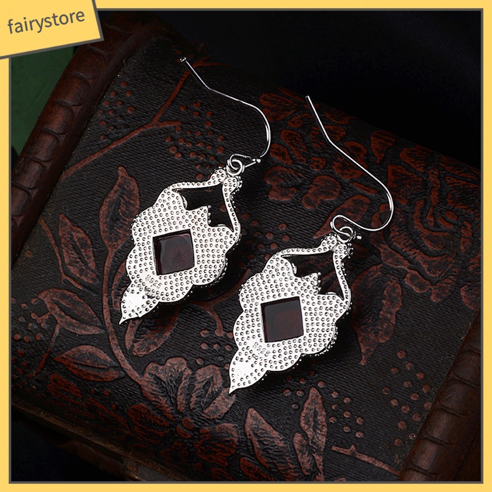 Bông Tai Đính Đá Ruby Nhân Tạo Phong Cách Cổ Điển