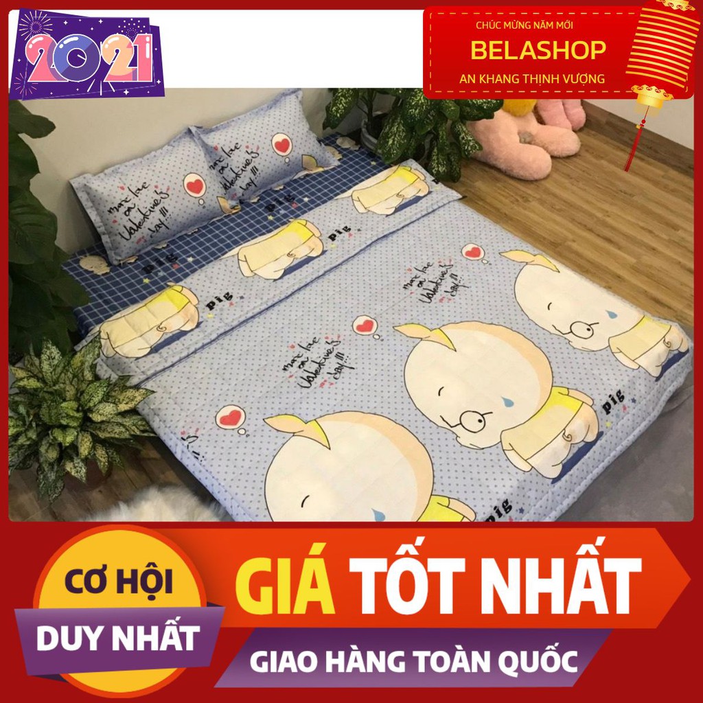 Xả kho Ga bọc đệm cotton poly 1m8 heo xanh