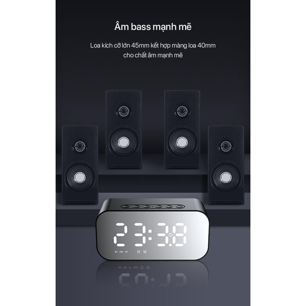 Loa Bluetooth ACOME A5 màn hình LED gương soi kiêm đồng hồ báo thức, đo nhiệt độ phòng hỗ trợ thẻ nhớ nghe FM radio 6in1