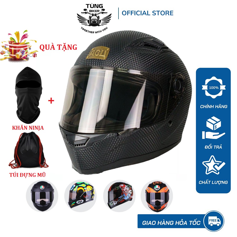Mũ Bảo Hiểm Fullface AGU Siêu Chất - BH Chính Hãng 12 Tháng (Tặng Túi + Khăn Ninja)