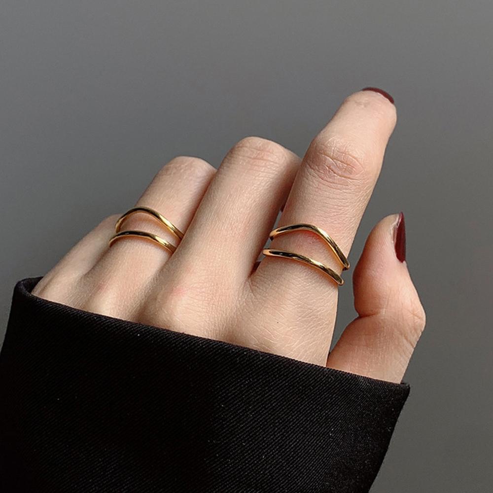 Mxgoods Nhẫn Mở Đường Cong Hình Học Thanh Lịch Cá Tính Có Thể Điều Chỉnh Cho Nữ Dự Tiệc