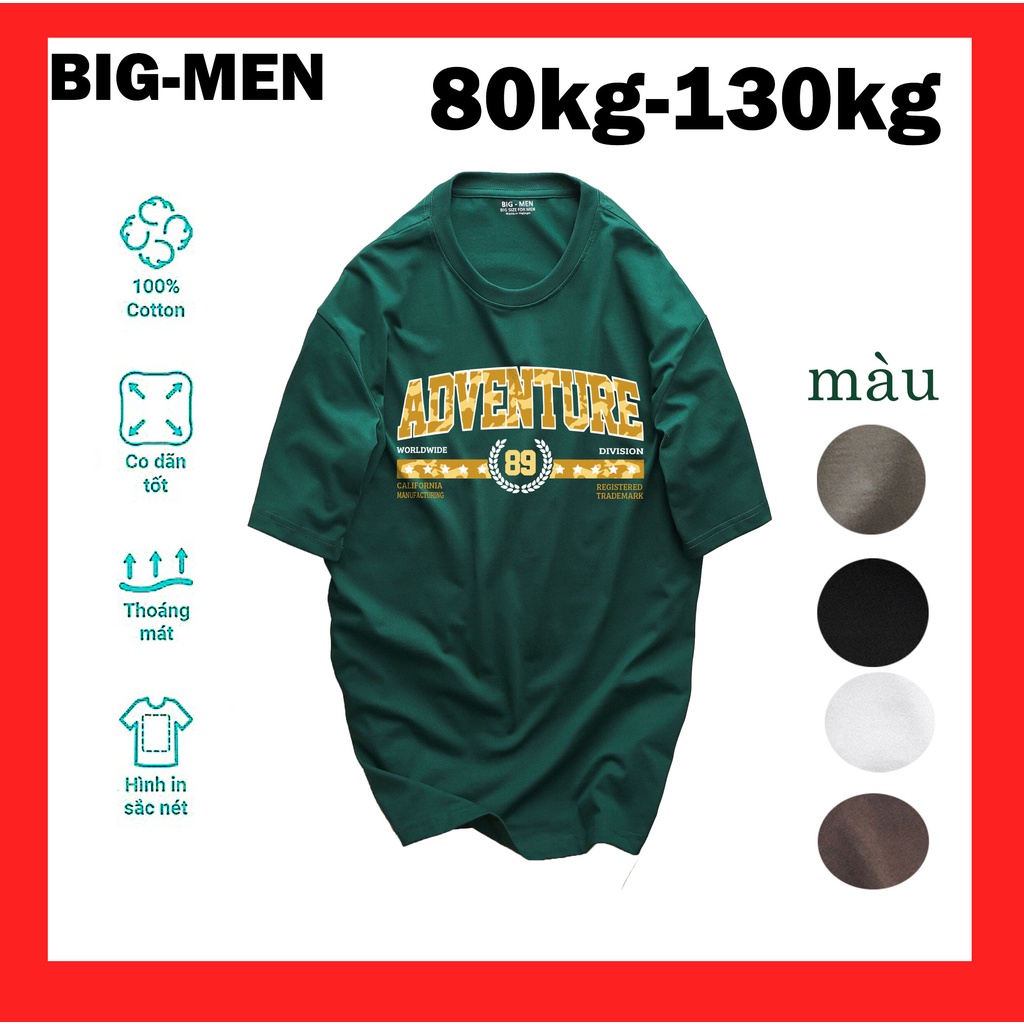 [bigsize] Áo thun cotton bigsize nam in chữ đẹp 50-130kg