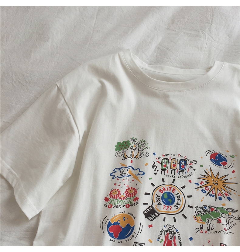 Áo thun NRVP tay ngắn in họa tiết hoạt hình dễ phối đồ thời trang mùa hè 2021 phong cách Hàn Quốc