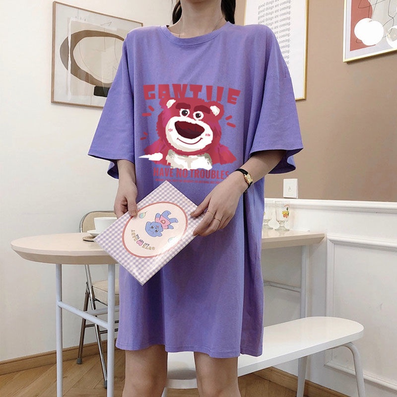 Đồ ngủ Tay Ngắn Cổ Tròn In Họa Tiết Quả Dâu Dễ Thương Thời Trang Mùa Hè Cho Nữ