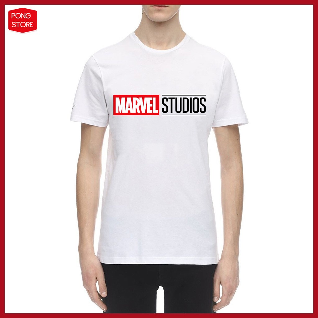 Áo thun nam cổ tròn in MarveI Logo, áo thun unisex form rộng màu trắng chất thun mềm mịn Pongshop