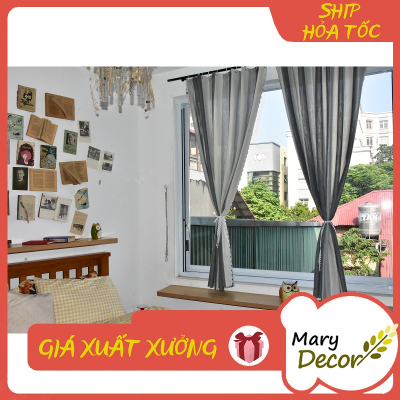 Rèm Cửa Sổ Cao Cấp, Rèm Cửa Chống Nắng 80%, Vải Treo Tường Trang Trí Decor Cửa Chất Liệu Cotton Dày Viền Tua Rua R-CC01