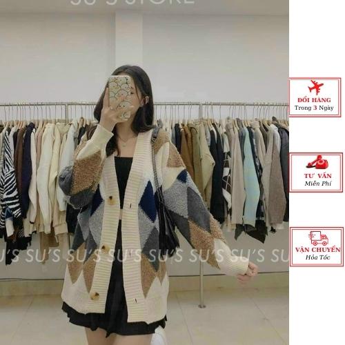 Áo khoác cardigan len nữ thu đông caro trám oversize phom rộng ulzzang Hàn Quốc yolo fashion