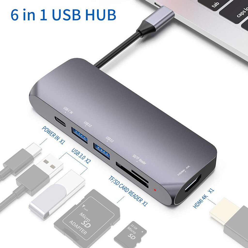 [COD Ready Stocks]6IN1 Multiport Adapter Type-c USB Card Reader SD TF Hub Hdmi