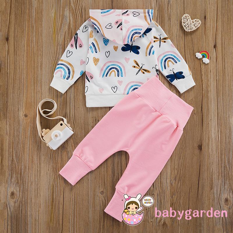 Set áo hoodie + quần dài lưng cao co giãn họa tiết cầu vồng cho bé