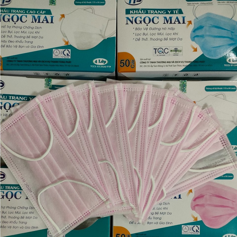 1 Thùng Khẩu Trang Y Tế Chất Lượng Cao 4 Lớp Ngọc Mai Màu Xám, Trắng, Xanh, Đen, Hồng