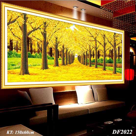 Tranh Đính Đá PHONG CẢNH RỪNG LÁ VÀNG. Kích Thước: 1m50 x 60cm - 1m89 x 75cm