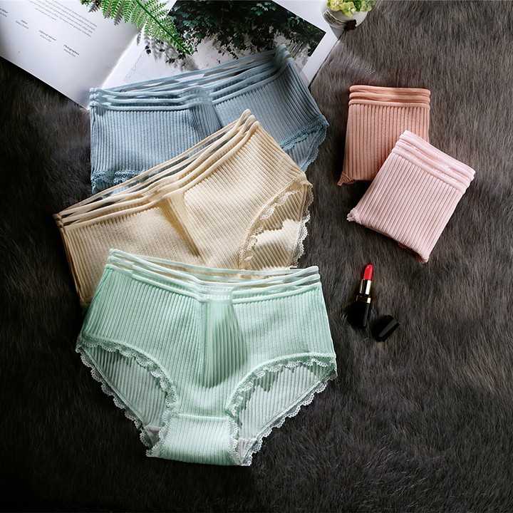 Sét 04 quần Lót Cotton tăm viền zen siêu thoáng mát Quảng Châu kháng khuẩn xuất Nhật Q5
