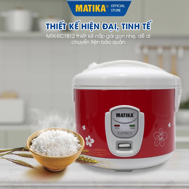 [Mã ELHADEV giảm 4% đơn 300K] Nồi Cơm Điện MATIKA 1.8L MTK-RC1812