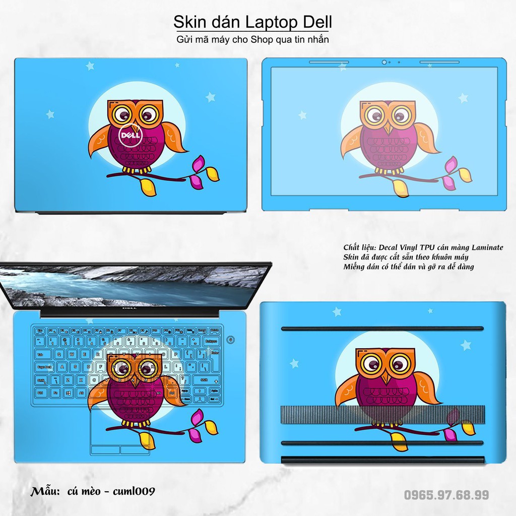 Skin dán Laptop Dell in hình Cú mèo (inbox mã máy cho Shop)