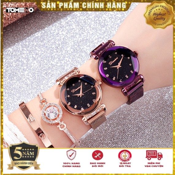 ( TẶNG LẮC TAY XINH XẮN) Đồng Hồ Nữ Thời Trang Dây Thép Lụa Khóa Nam Châm Mặt Số La Ma Viền 3D Siêu Sang Chảnh