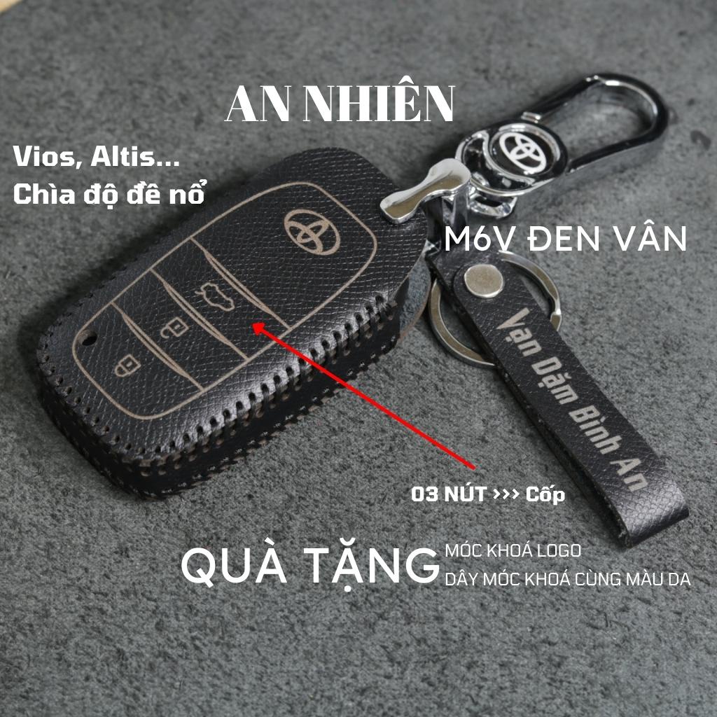 Bao da móc khoá bọc ốp chìa khóa xe ô tô Toyota Altis, Vios, Chìa độ đề nổ, da bò, nhiều màu, khâu thủ công To8