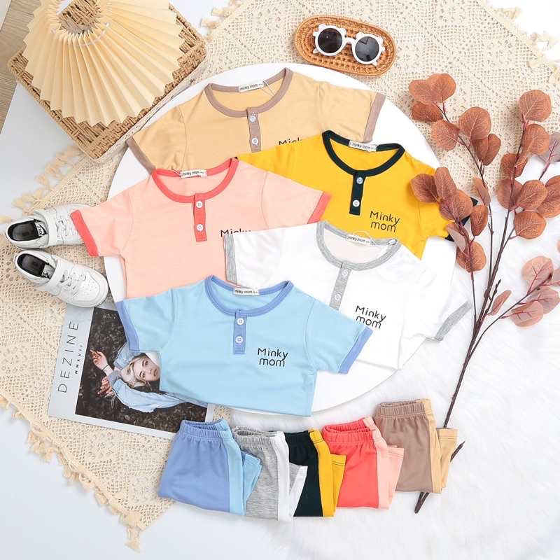 Bộ quần áo cổ trụ phối màu Minky Mom (chất thun lạnh) siêu mát cho bé