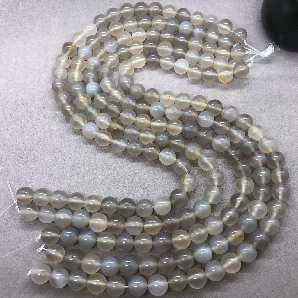 Chuỗi hạt màu xám khói 4-12mm hình tròn từ đá tự nhiên chuyên dụng làm vòng tay DIY