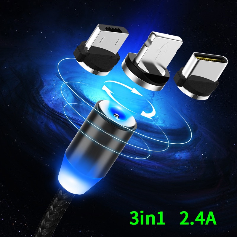 Dây cáp sạc nhanh 3 trong 1 2.4a tích hợp đèn led