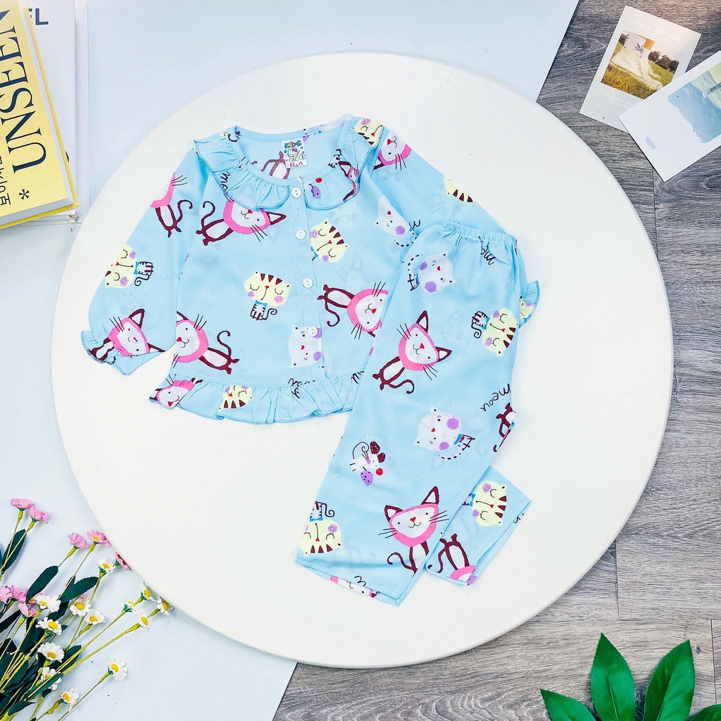 [BÉ 8-18kg] Bộ ngủ bé gái,  bộ pijama bé gái Vải Tôn (Tole - Nanh) 2 da Sơ Mi Nhún họa tiết Bông Nhí Unibaby, mã: BT4