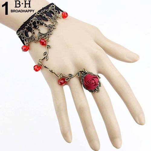 Vòng tay vải ren nối nhẫn hình hoa hồng phong cách gothic cổ điển có nhiều màu tùy chọn
