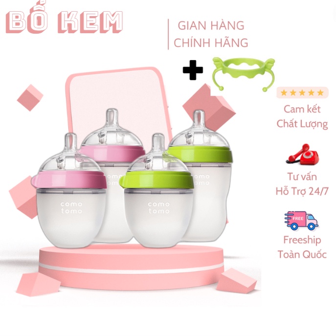 Bình Sữa Comotomo Silicon Siêu Mềm 150ml/250ml - Chống Đầy Hơi - Kích Thích Bé Ti - TẶNG TAY CẦM CÁNH TIÊN