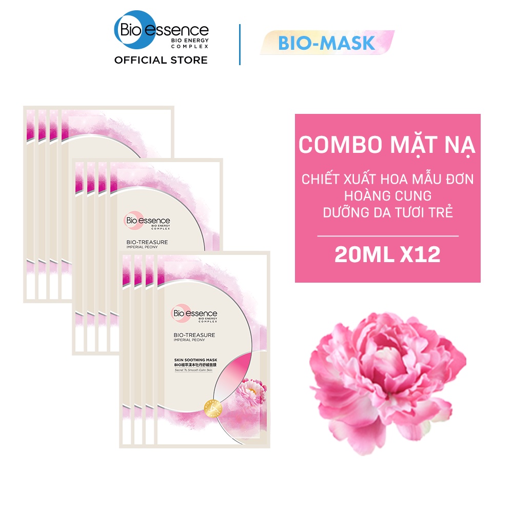 [HB GIFT] Combo 12 miếng Mặt nạ dưỡng da tươi trẻ chiết xuất hoa mẫu đơn hoàng cung Bio-essence (12 miếng x 20ml)