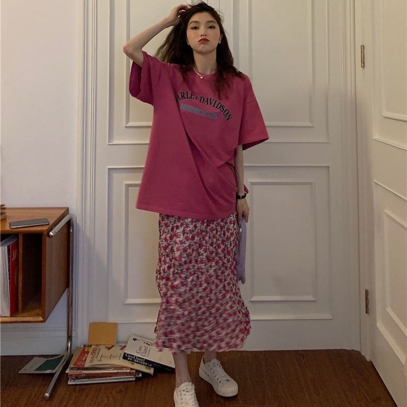 Set Áo Thun Ngắn Tay Và Chân Váy Hoa Thời Trang Dành Cho Nữ