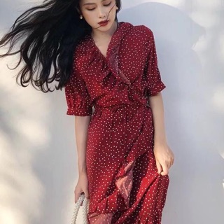 Đầm cổ v nhún bèo
