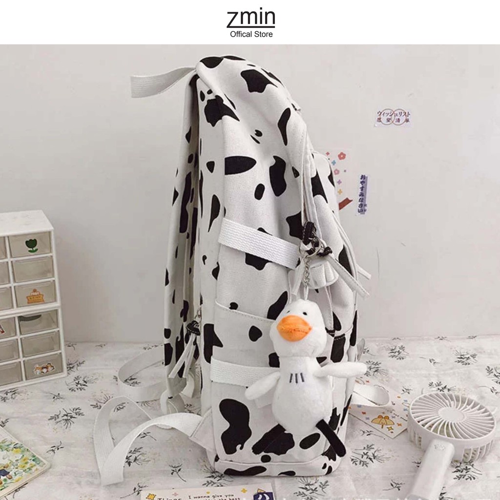 Balo thời trang bò sữa Zmin, chống thấm nước đựng vừa laptop 14inch, A4-Z140