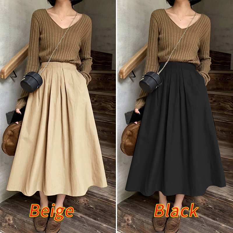 ZANZEA Chân váy maxi dài ngang mắt cá chân lưng thun màu trơn cho nữ