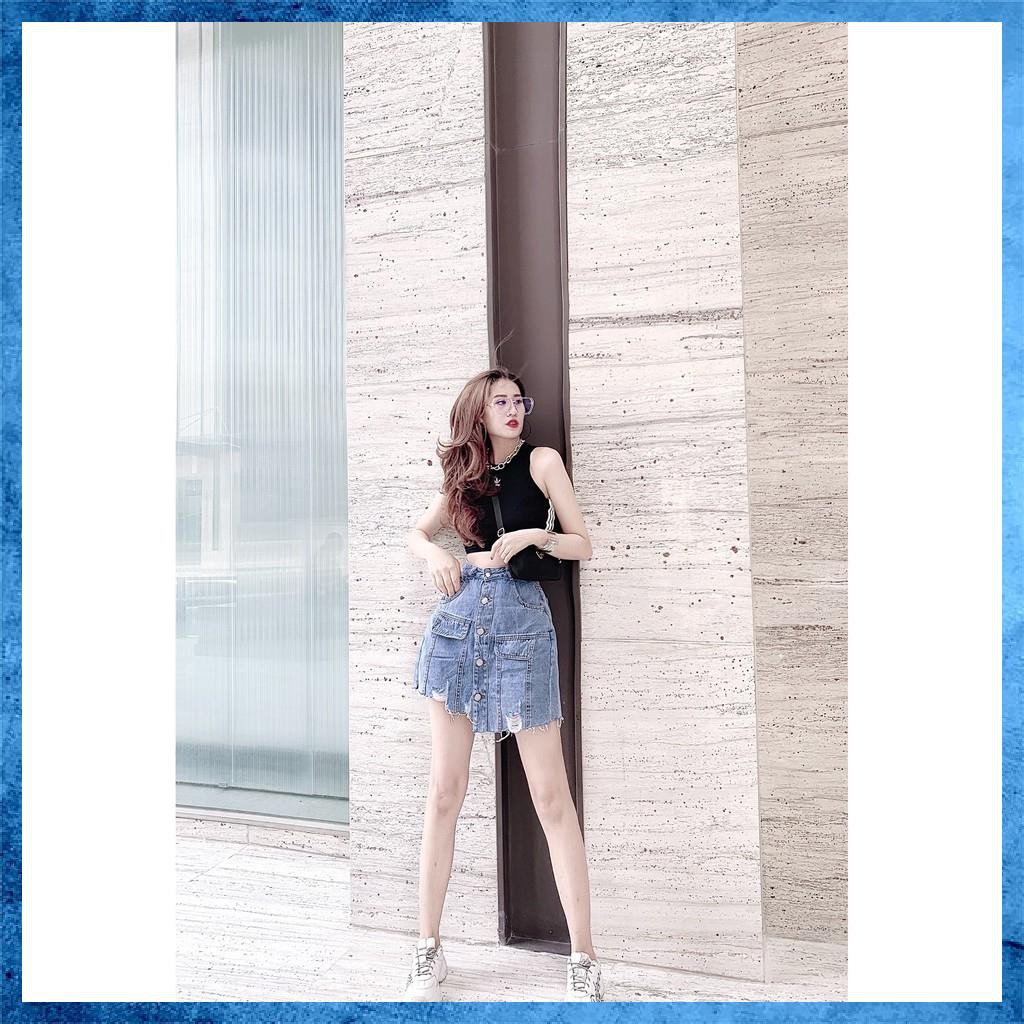 [Mã HUONGZOZO giảm 10K cho đơn 299K] Quần váy jeans rách nhẹ dáng chữ A lưng cao nắp loang màu V0115 | BigBuy360 - bigbuy360.vn