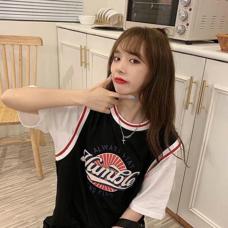 Áo thun tay lỡ phối màu form rộng in chữ HUMBLE phong cách bóng rổ stype TTML0067