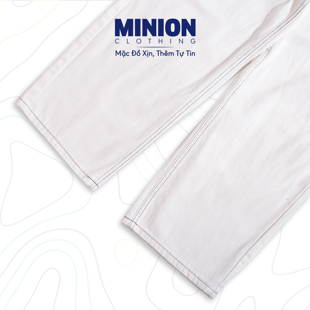 Quần jeans ống suông rộng MINION CLOTHING lưng cạp cao bò Unisex nam nữ Ulzzang chất jean mềm mại thoải mái Q20115