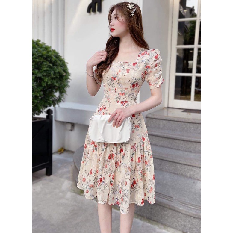 Đầm Hoa Tay Búp Nút Hoa Văn Hoa Nhẹ Nhàng Tôn Da Nhé Các Nàng Nên Nàng Đừng Lo