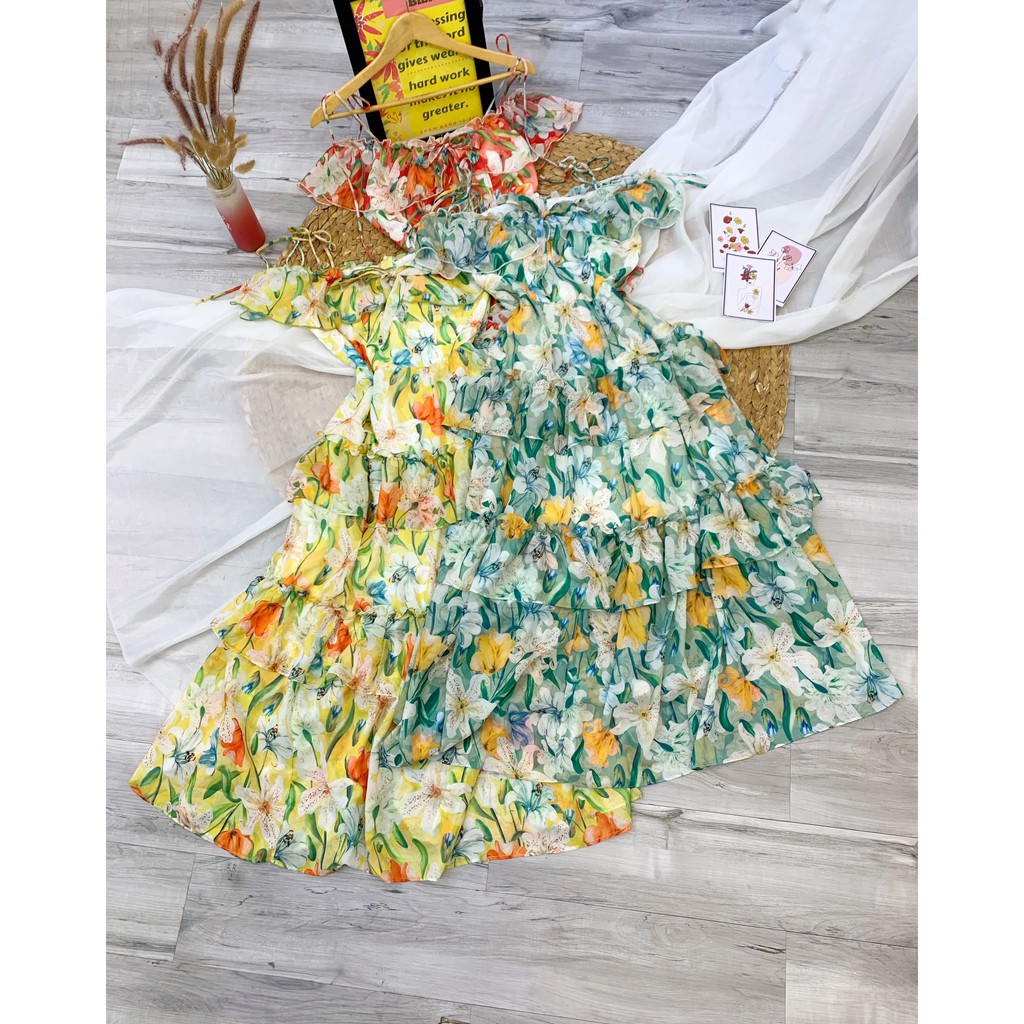 VÁY MAXI HOA TẦNG NHẸ NHÀNG.
