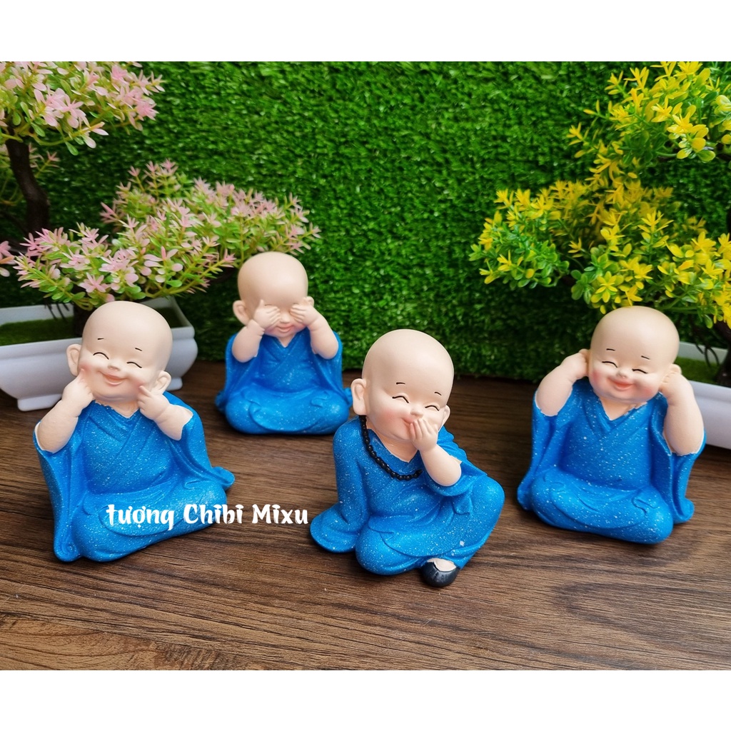 Bộ 04 tượng Tứ Không áo xanh dương size 10cm