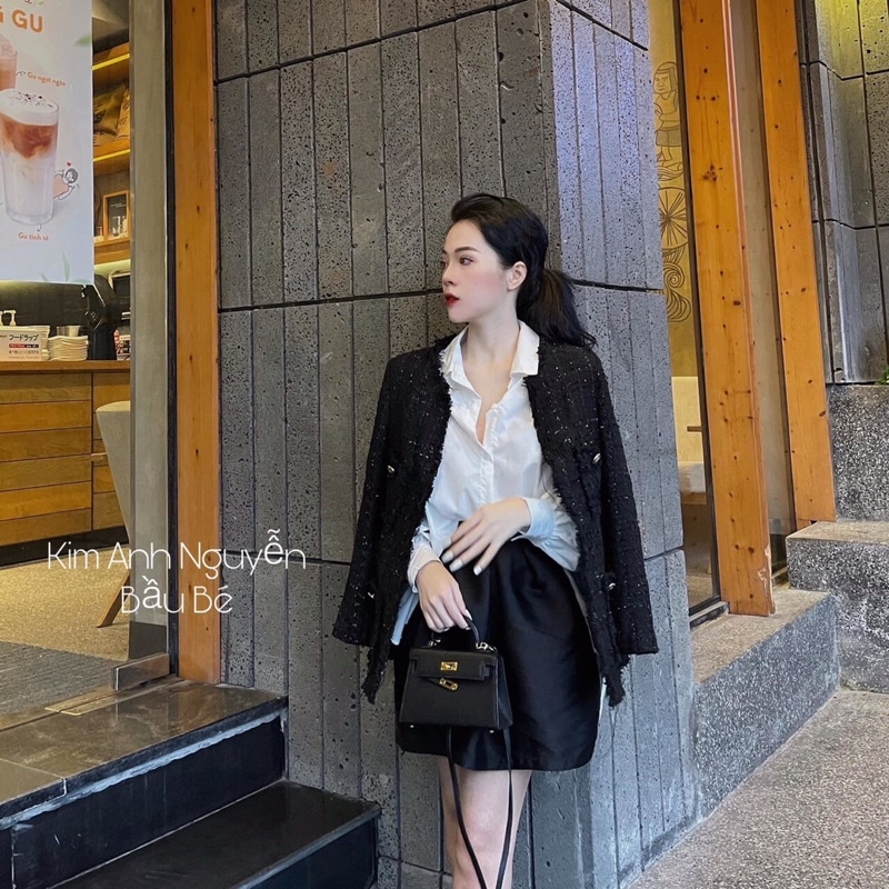 Áo dạ đen phối khuy | BigBuy360 - bigbuy360.vn