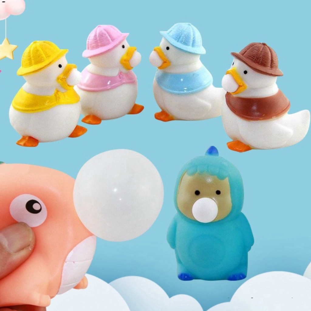 GUDETAMA SQUIShY Con Vịt Đội Mũ Thổi Bong Bóng cực đáng yêu mochi slime