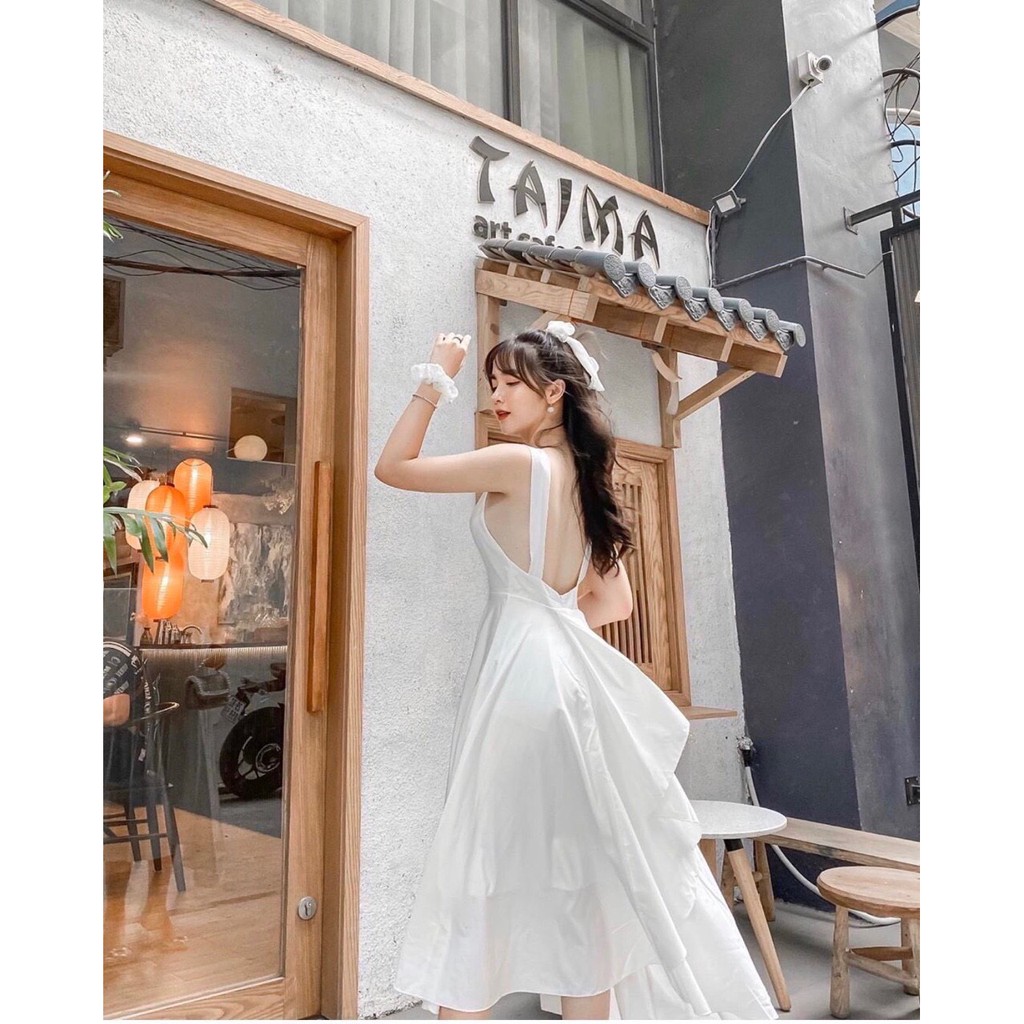 [Mã SKAMSALEP6 giảm 10% tối đa 100K đơn 150K] Đầm Trắng Xòe Hai Dây Hở Lưng Có Lót Trong [Ảnh Thật Cuối] - DX986 | BigBuy360 - bigbuy360.vn