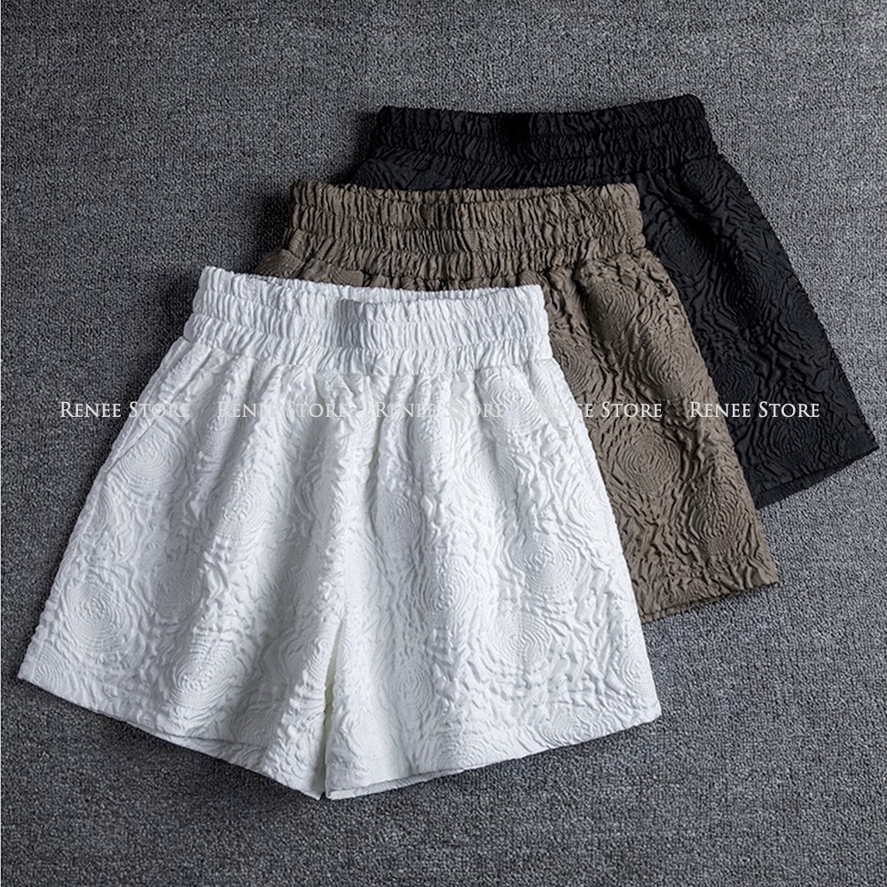 Quần short nữ RENEE quần lưng cao dập hoa nổi cạp chun, quần đùi cạp cao có túi hai bên - QX01 | WebRaoVat - webraovat.net.vn