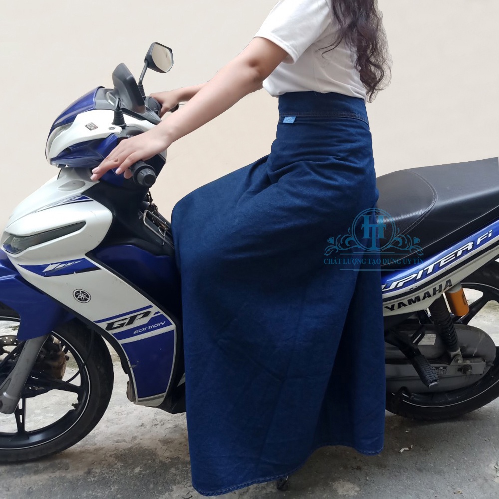 Váy Chống Nắng Dài Dạng Xòe Cho Nữ Vải Jean Cotton Dày Mềm Có Nút Bấm Chắc Chắn Thêu Bông Lúa H&amp;T Fashion