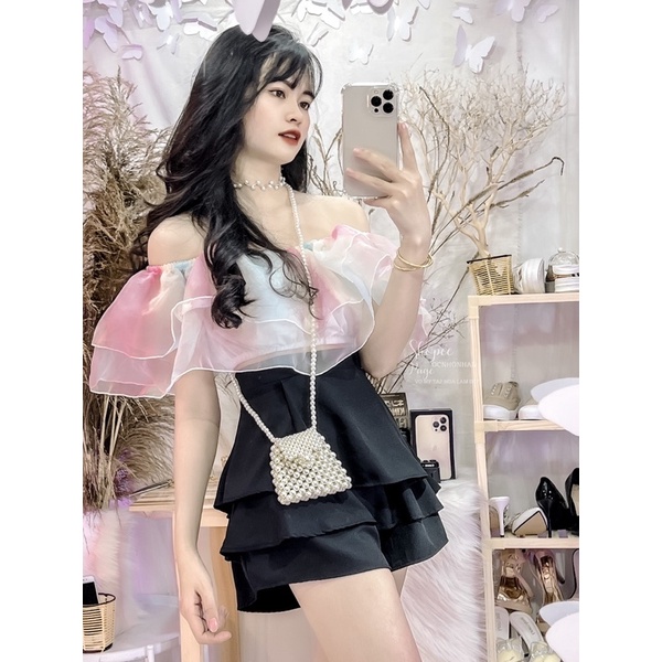 set áo bẹt vai loang màu phối chân váy bèo | BigBuy360 - bigbuy360.vn