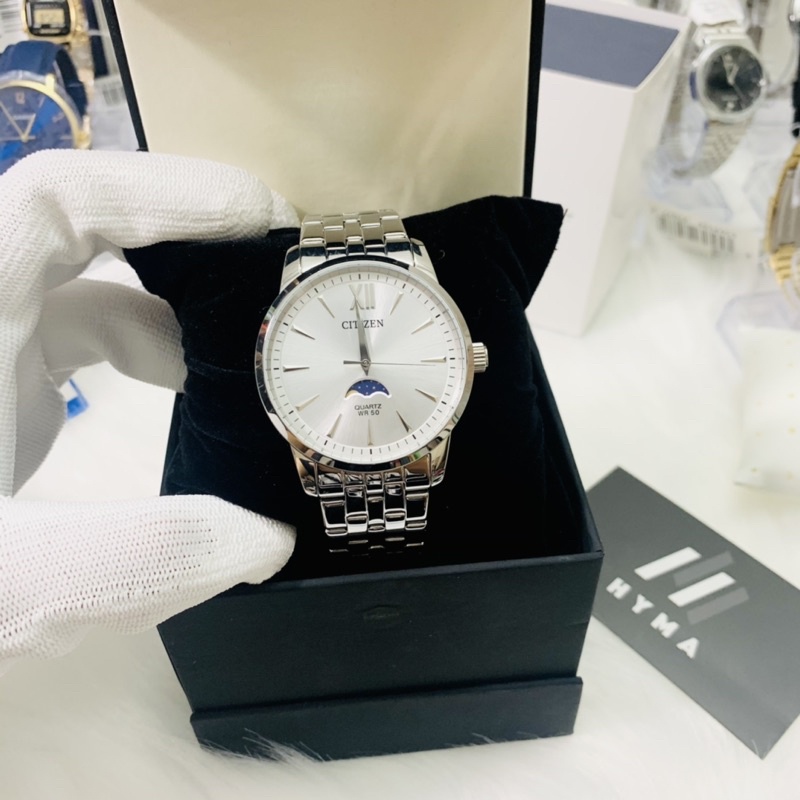 Đồng hồ nam dây thép Citizen AK5000-54A mặt trắng Sun and moon Bảo hành 1 năm Hyma watch