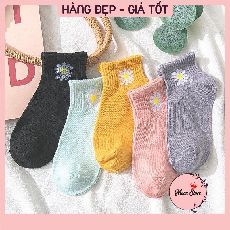 Tất vớ nữ cổ ngắn hoạ tiết hoa cúc Cotton Hàn Quốc